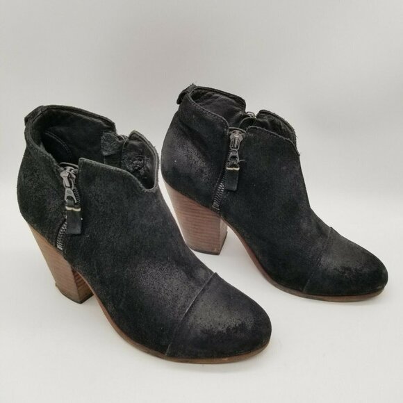 Rag & Bone Womens Margot Black Suede Block Heel Ankle Booties Size US 8 EUR 38.5 - Picture 2 of 7
